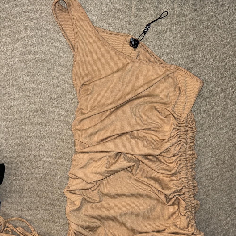 Beige ruched dress